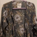 Madewell Grey Floral Cotton Robe Cardigan Duster Open Front Medium Boho Photo 0