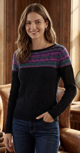 Lauren Ralph Lauren Fair Isle Sweater Mohair Wool Women Size Small Black Purple Photo 0