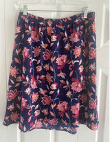 LOFT‎ Floral Faux Wrap Skirt Womens Size M Blue Pink Elastic Waist Garden Summer Photo 0