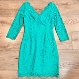 Lilly‎ Pulitzer Helene Lace Sheath Dress V Neck 3/4 Sleeve Turquoise Size 0 Photo 0