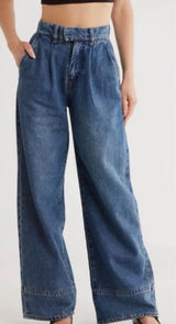 Habitual 4/27 High Waisted Pleated Denim Trousers Medium Wash‎ Relaxed Office Photo 0