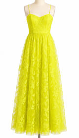 Monique Lhuillier Neon Yellow Floral Lace Maxi Gown Dress Size 4 Photo 0