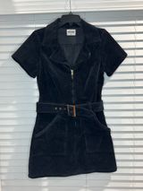 Show Me Your MuMu Black Corduroy Short-Sleeve Belted Dress Photo 0