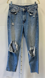 H&M Divided Womens High Waist Mom Jeans Blue Distressed Raw Hem Size 8 06116787 Photo 0