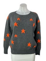 360 Cashmere Women's Gray Orange Star Knit Long Sleeve Round Sweater Top Size S Photo 0