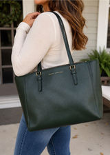 Marc Jacobs Commuter Tote Leather Shoulder Bag Forest Green Zip Work Laptop Photo 0