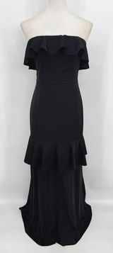 Lovers‎ + Friends Maxi Gown Dress Small Black Ruffle Strapless Formal Pencil Photo 0