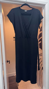 Ribbed Black Midi Wrap Dress with Waist Tie Photo 0