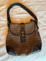 Coach Brown Vintage Signature Canvas Shoulder Bag with Dark Brown Leather Trim Photo 0