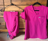 FIGS Fuchsia High-waisted Jogger Scrub Pants + Top Set Photo 0