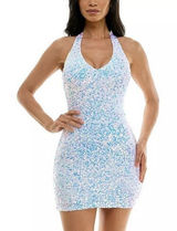 B DARLIN Size XS Sequin Bodycon Halter Mini Dress‎ Semi Formal Bachelorette Photo 0