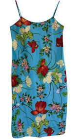 Natori Floral Satin Slip Midi Dress Womens Medium Blue Chemise Nightgown‎ Photo 0