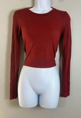 Reformation Jeans Womens XS Rust Red Ribbed Long Sleeve Cropped Top Tencel USA Photo 0