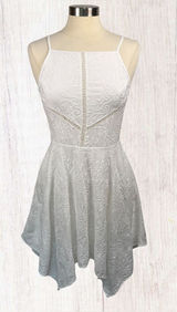 ALTAR’D STATE Embroidered 100% Cotton Asymmetric Fit & Flare White Dress,‎ Large Photo 0