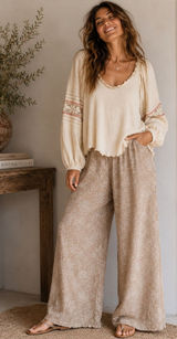 Free People We The Free Lace Sleeve Thermal Boho Peasant Top Cream Small Photo 0