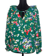 LOFT Green Floral Blouse Ruffle Tie Neck‎ Size XXSP Fairy Cottage Feminine Photo 0