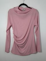 LOFT Womens Large Ribbed Side-Ruched Long Sleeve Knit Top Pink Super Soft Fitted Photo 0