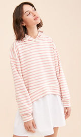 Anthropologie Pilcro Hooded Sweatshirt Twofer Mini Dress Large‎ Pink Stripe Photo 0