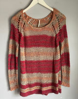 Free People Desert Moon Slouchy Fisherman‎ Open Knit Sweater Pink Striped XS Photo 0