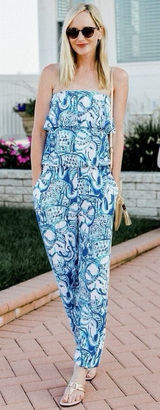 Lilly Pulitzer Ailsie Strapless Jumpsuit Romper Blue Keep On Trunkin Size Small Photo 0
