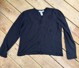 Jones New York Women’s XL Black Beaded Floral V-Neck Cardigan Sweater Photo 0
