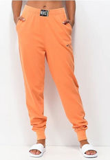 Nike Women’s Cotton Acid Wash Orange Fleece Lightweight Joggers L Athleisure Photo 0