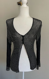 Black Open-Knit Long Sleeve Cardigan with Silver Stud Detail Photo 0