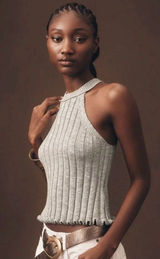 Anthropologie Pilcro Halter Ribbed Sweater Tank Top in Grey M Photo 0