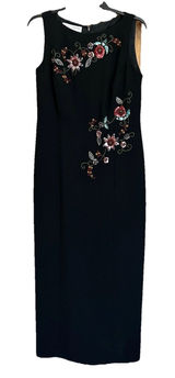 Maggy London Petites Maxi Dress 10 Sleeveless Embroidered Sequin Dark Floral Art Photo 0