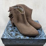 Extrafine Sugar Rachel Taupe Suede Western Fringe Ankle Booties Womens 9.5 Photo 0