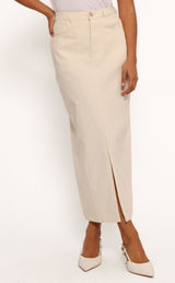 Petal & Pup Kellen Front Slit Corduroy Maxi Skirt‎ Cream Size Medium Photo 0