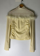 Chicwish butter yellow‎ long sleeve velvet top feather trim boho chic indie M Photo 0