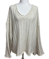 Rolled Hem Sweater Cream V-Neck‎ Wide Ribbed Casual Boho Office Neutral Plus 3XL Photo 0