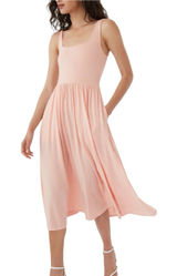 Aritzia Wilfred Market Midi Dress Sleeveless Scoop Neck MEDIUM in Petal Pink Photo 0