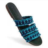 NEW‎ Rothy’s Triple Band Teal Navy Blue Fringe Sandals Size 11 Photo 0