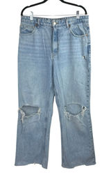 Zara Women's Blue High Waist Distressed Frayed Hem Straight Denim Jeans Pants 12 Photo 0