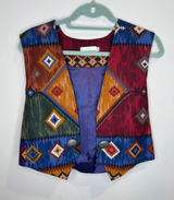 Vintage Coldwater Creek Aztec Western Cotton Faux Buttons Vest sz M Photo 0