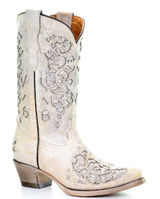 Corral Teens White Glitter Inlay & Embroidery Cowgirl Boots size 5 Photo 0