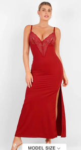 Boutique Popilush Shapewear Lace V Neck Side Slit Slimming Maxi Slip Dress Photo 0