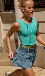 Free People Aqua Ribbed Cropped Tank Free Throw Muscle Tank Photo 0
