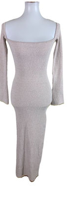 Oh Polly Beige Rib‎ Knit Square Neck Bodycon Maxi Dress L Photo 0