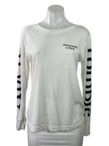 Abercrombie & Fitch Women White Logo Spellout Long Sleeve T Shirt Tee Top Size S Photo 0