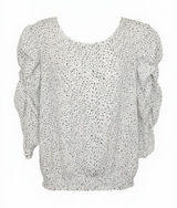Adrianna Papell Polkadots Print Smocked 3/4 Sleeve Blouse White Black M Photo 0