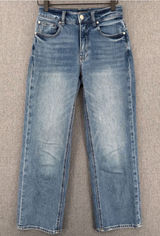 Quince Comfort Stretch High Rise Cropped Wide Leg Denim Jeans Atlantic Blue 25 Photo 0