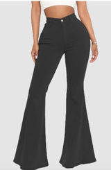 (RFB3) High Waist Flare Jeans Black Size Large Butt Lift Stretch Denim Pants Photo 0