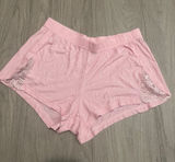 Soft Ribbed Lace-Trim Sleep Shorts in Light Pink Photo 0