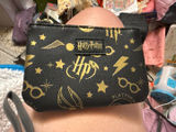 Harry Potter Gold Foil Icons Black Faux Leather Coin Purse Zipper Pouch Photo 0