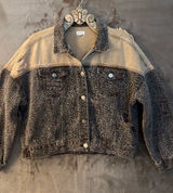 POL Two-Tone Leopard Print Denim Jacket in Brown/Tan Women’s Size L Photo 0
