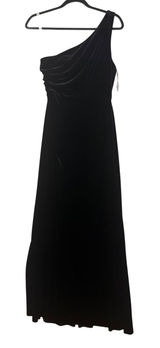 Azazie Black Velvet One Shoulder Maxi Dress Gown‎ Women Size A8 Ruched Formal Photo 0