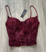 New Lulus Burgundy Floral Burnout Velvet Bustier Corset Crop Top Size Medium Photo 0